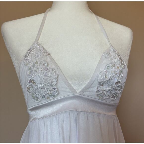 Shirley Of Hollywood Women’s Large White Lingerie Dress Sheer Beaded Adjustable - Picture 3 of 10